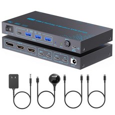 KCEVE KVM 스위치 모니터 3개 노트북 2개 4K@60Hz PD 충전 기능이 있는 USB C 스위치 컴퓨터 공유 3 디스플레이 2개(HDMI 2개 + DP 1개), 2x3 KVM Switch for Laptops