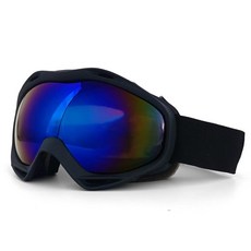 【臺灣出貨】冬季戶外登山雙層防霧滑雪護目鏡防紫外綫防雪盲球麵大視野滑雪鏡, 黑框藍片-黑帶（送布袋）, 1個