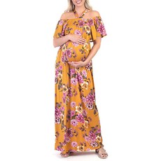 [ 974812 ] 어머니 비 임신부 러플 오프숄더 드레스 머스타드 플로럴 3 스몰