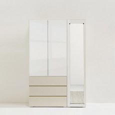 스칸디무드 컬러버 원룸 미니 3단서랍 전신거울 옷장 세트 1200, 샌드베이지