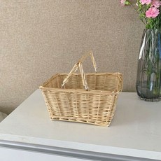 格森柳藤編籃手提日式買菜雞蛋籃收納籃購物籃小禮品籃水果籃野餐籃子, 1個, 原木色裸筐小號