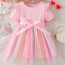 우주슈 여아 별빛 무지개 리본 포인트 프린세스 원피스