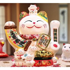 招財貓陶瓷擺件 開運風水裝飾品, 白色