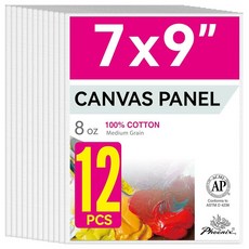 PHOENIX 페인팅 캔버스 패널 20.3 x 25.4cm 8 10인치 12개 밸류 팩 - 226.8g 8온스 삼중 밑칠 100% 면 중성 보드 페인팅용 아크릴 유화용 화이트, 화이트._7 x 9