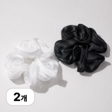 로멀리 쉬폰 스크런치 곱창머리끈, 2개, 블랙+화이트