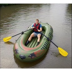 【 自動充氣 】充氣船 橡皮艇 充氣船橡皮艇特厚釣魚船2人3人4人耐磨皮劃艇衝鋒舟折疊船氣墊船, 特厚軍綠雙人皮划艇【190X100】+車