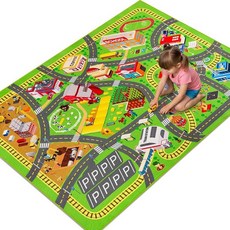 침실용 아동용 자동차 러그 놀이 매트 - 아동용 미끄럼 방지 3D 도시 도로 자동차 매트 TPR 뒷면이 있는 대형 도로 러그 어린이 놀이방 교실을 위한 세탁 가능한 트랙 자