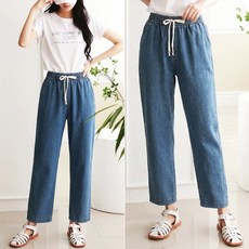 애니진 여성 여름 9부 슬림일자 밴딩 청바지 0940
