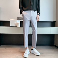 【Comoon_Shop】素色錐形九分西裝褲男士 英倫風 免燙 緊身窄管褲 休閒褲
