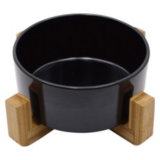 北歐風竹架寵物碗 (慢食碗/水碗), 黑色，白色