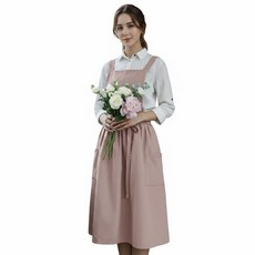 모아룸 원피스형 코튼 카페 앞치마, 원피스핑크, 1개