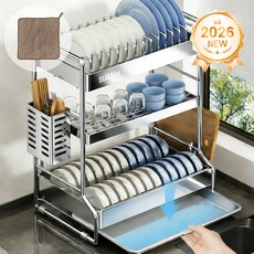 Flyaiku 올스테인리스 식기건조대 씽크대 선반 다용도 주방정리대 42 cm, 1개, 은색, 3단