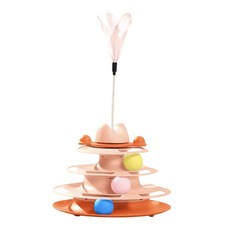 貓的生活工坊 貓玩具 四層軌道貓轉盤 寵物玩具逗貓棒羽毛逗貓玩具, 粉色, 1個