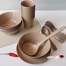 一次性環保餐具套裝：加厚稻殼材質，含湯匙、碗、筷子、盤子，適用於婚宴、聚餐，高檔設計，抖音網紅推薦, 1個, 原色,散裝：勺子 50個