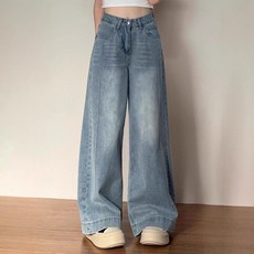 해피유통 여성용 스트 와이드 진 청바지 봄 가을 캐주얼 청바지