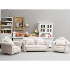 隨草（條紋三件套）沙發 沙發椅 椅子 1:12 娃娃屋客廳傢俱 微縮模型, 1個, 單人椅（含抱枕）