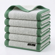융풍 내추럴 감성 호텔 타월 부드러운 도톰한 흡수력 좋은 수건, 5개, 그린 라인 타월