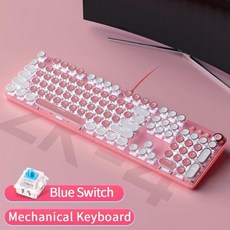 투명 백라이트 금속 블루스위치 104키 풀사이즈 기계식 키보드, Pink-White, 청축