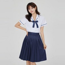(대여) 네이비 반팔 라인포인트 여자하복 교복세트
