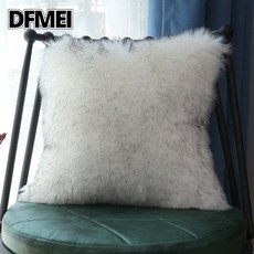 DFMEI 歐式仿羊毛長毛絨抱枕套羊毛靠墊可愛沙發牀頭毛毛抱枕靠枕, 白加灰毛尖