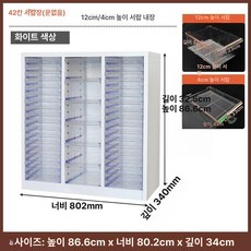 네일샵 서랍장 립스틱 캐비닛 진열장 보관함 바퀴 정리함 메니큐어, 1.3mm, 3열 화이트 42단 서랍 4+12cm