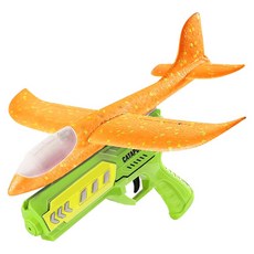 泡棉彈射飛機 兒童玩具 彩盒包裝 戶外飛行玩具, 綠色手槍+隨機色飛機, 1個