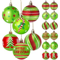 Tsorode 크리스마스 트리 장식품 12개 트리용 6.1cm(2.4인치) 볼 장식품 장식용 레드 그린 반짝이는 벽걸이 전구 펜던트 295115, Tsorode 크리스마스 트리 장식품 12개, 트리용