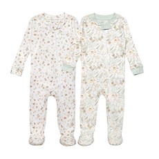 MY LITTLE ZONE 여아용 잠옷 3-6개월 2팩 더블 지퍼 반바지 면 아기 파자마 잠옷 여아 필수품 플로럴 + 핑크 슬립 앤 플레이 바디수트 파자마 182315, Green Woodland