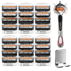 비밀의집 신형 5중 면도날+각도조절 스윙 면도기+거치대 질레트 호환용, 6개, 4개입