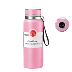 온도표시 316급 진공 스테인리스 텀블러 휴대용 원터치 스텐 보냉 병 보온병 커피 보온 텀블러 1L, 1개, 핑크, 1000ml