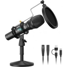 MAONO USBXLR 팟캐스트 다이내믹 마이크 볼륨 조절 기능이 있는 스튜디오 키트 쇼크 마운트 팝 필터 보컬 악기 녹음 음성 오버 라이브 스트리밍(HD300T)에 이상적입니, Black, Black