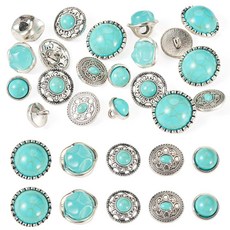 스프라이트웰리 32세트 인조 터쿼이즈 장식 리벳 스터드 12 20mm 원형 빈티지 콘초 가죽 합금 코인 스크루백 버튼 의류 가방 신발 공예, Turquoise