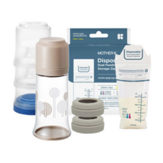 마더케이 일회용젖병 + 블럭 케이스 + 스크류 2p + 젖병지퍼백 25p 외출 패키지, 베이지 색상, 5세트