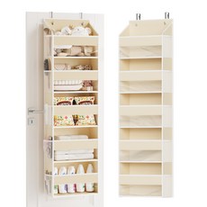 다용도 패브릭 문걸이 5단 포켓 수납함 정리함, 1개, 베이지색