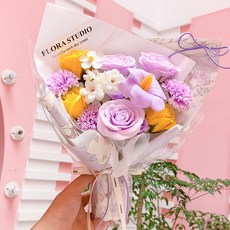 ins風時尚網紅紙英文香皂花束禮物送女朋友高級感情人節伴手禮, 1個, 夢幻紫香皂花束(禮袋+燈串+賀卡)