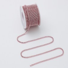백지마켓 잘라쓰는 큐빅 스톤 체인 네일 파츠 2mm 1롤 9m, 1개, 핑크베이스+화이트보석
