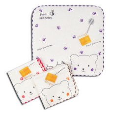 DK大王 雙星蜂蜜熊紗布小方巾 手帕，寶寶紗布巾，柔軟親膚，吸水透氣