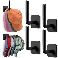 Baseball Cap Hat Rack for Hanger Storage No Drilling Display, 01 Black 4pcs