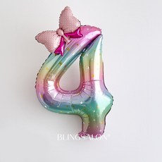 블링살롱 핑크 리본 레인보우 대형 숫자풍선 40인치 기념일 생일파티 돌잔치 이벤트 풍선, 숫자 4