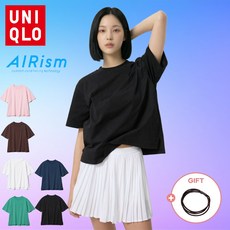 [정품] 유니클로 여성 반팔 티셔츠 에어리즘 코튼 라운드넥 냉감