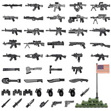 MaozyHomie 63피스 배틀 블록 벽돌 무기 팩 군용 무기 액세서리 독일 WW2 무기 장난감 군사 장비 주요 브랜드와 호환 만 3세 이상, U.S Weapons (U.S-Vietnam War)