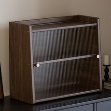 桌面收納櫃 壓克力櫃門 兩層置物架 滑門設計 30/40cm 寬度, 黑胡桃色, 1套