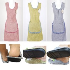 SOGO 세트구성 예쁜앞치마+쿠션슬리퍼 앞치마 실내화 다용도 교사 주방, 1세트, 3.그린(수공앞치마+쿠션슬리퍼)