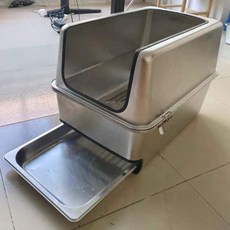 不鏽鋼砂盆防外濺超大開放式圍欄防臭特大號廁所加高巨型漏盆漏砂, 推拉貓砂盆+漏盆+上蓋防外濺