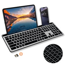 X9 무선 키보드(휴대폰 홀더 포함) - 숫자 패드 풀사이즈 Bluetooth 키보드 백라이트 iPad 태블릿 PC M, 01 회색