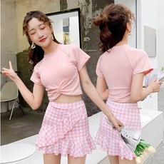 블루스카이 여성 러블리 투피스 수영복 래쉬가드 프리(free), 핑크