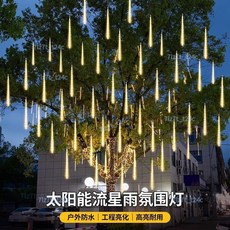太陽能彩燈流星雨瀑布燈 滿天星戶外工程防水氛圍燈 庭院布置掛樹燈 聖誕節裝飾 耶誕節裝飾, 精品款藍色*雙面發光,太陽能【50cm-10支】防水-流星雨, 1個