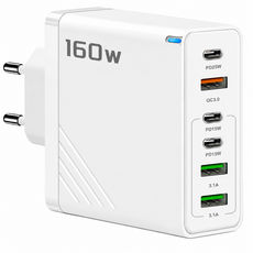 160W 접지 초고속 충전기 6포트 2TYPE-C+2USB+PD+QC 적용애플 아이폰 아이패드 삼성 갤럭시 픽셀 고속 전원 어댑터SJCDBK, 1개, 화이트BK306