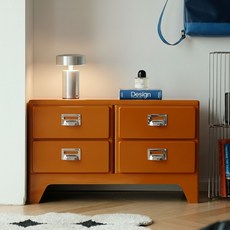 [리비니아] 밀리 미드센츄리 레트로 빈티지 캐비넷 수납 더블 2단 서랍장 ABS소재, 오렌지