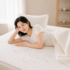 아리엘노 천연 라텍스 누빔 냉감패드 여름 침대패드 쿨매트 쿨패드 고정밴드형, 아이보리